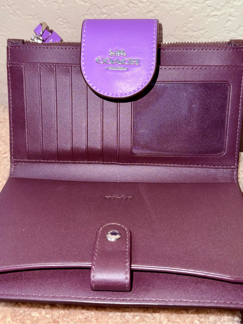 Coach Brown Signature Wallet with Purple Tab - Picture 4 of 5